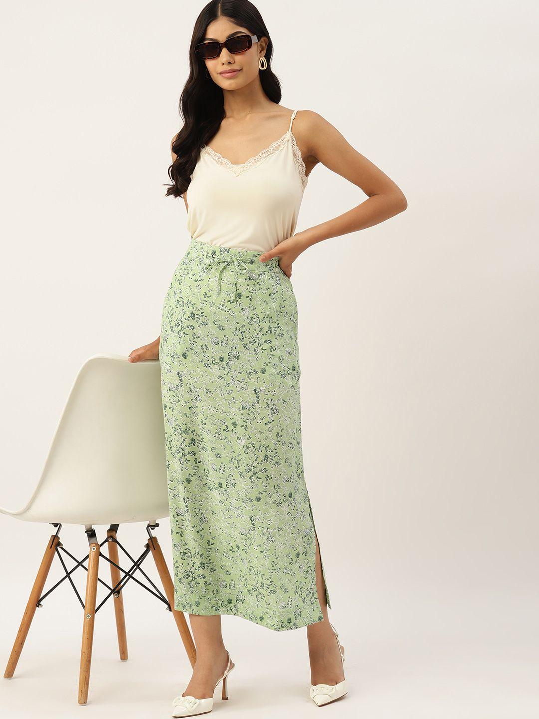 dressberry women floral printed straight midi skirt