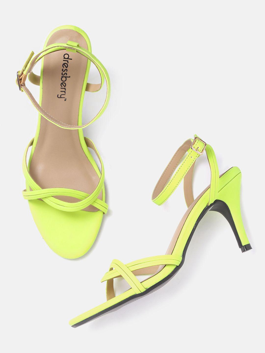 dressberry women fluorescent green solid slim heels