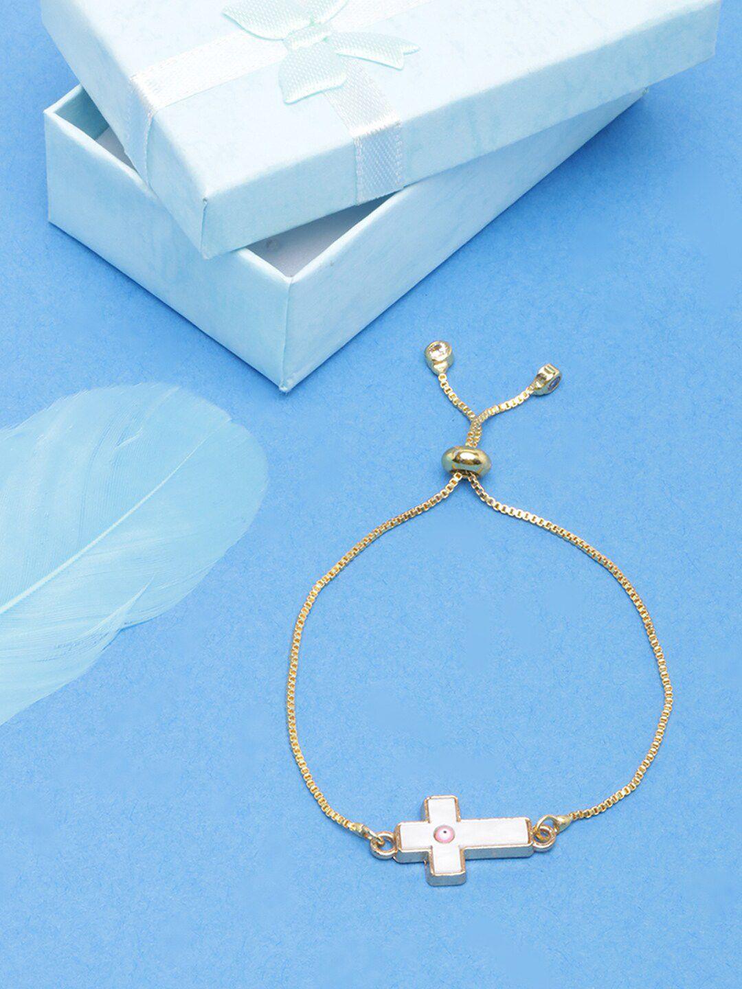 dressberry women gold-plated cross enamelled charm bracelet