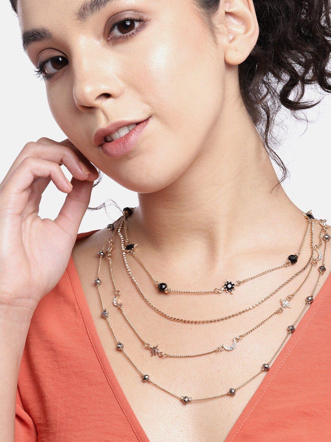 dressberry women gold-toned & black stone studded & beaded necklace