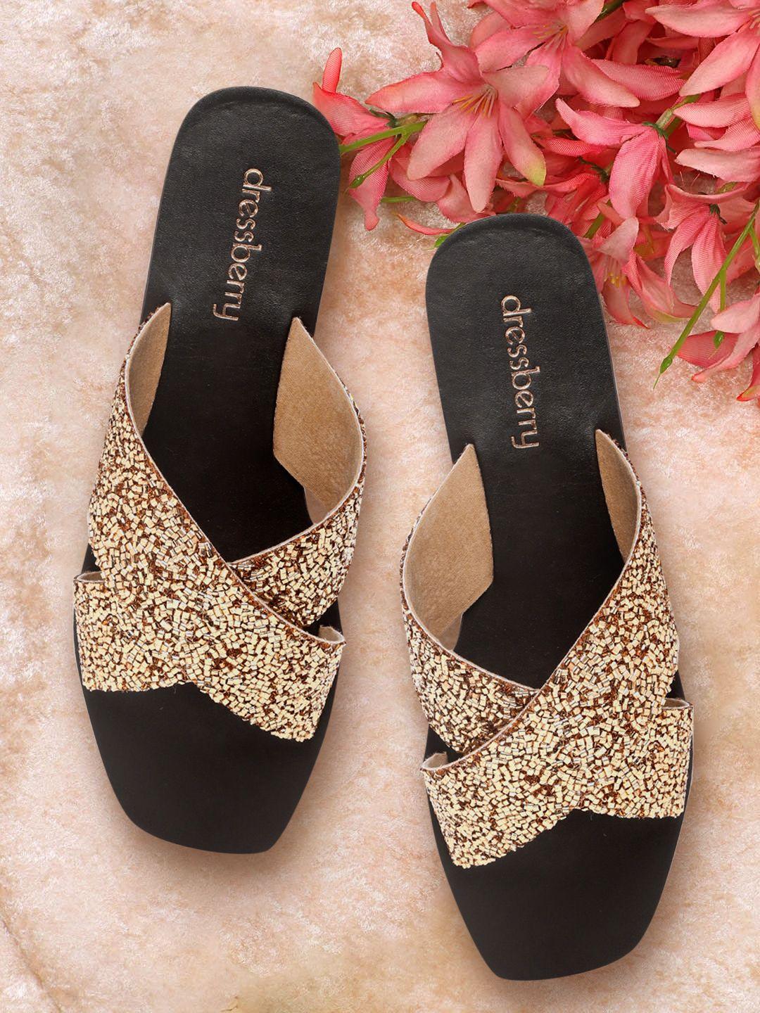 dressberry women gold-toned embellished open toe flats