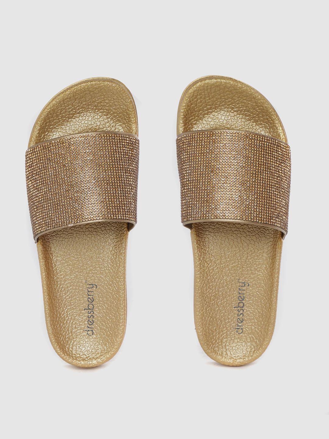 dressberry women gold-toned embellished sliders