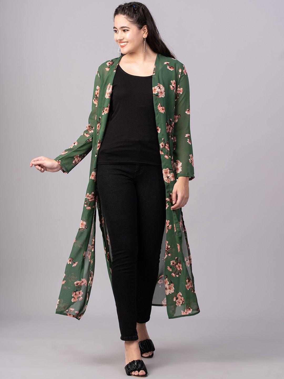 dressberry women green & pink printed shrug