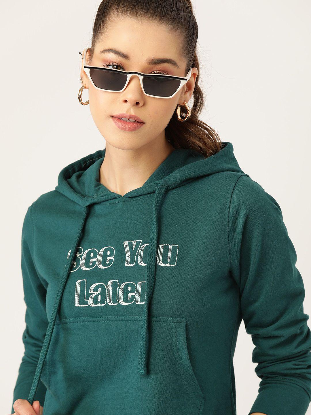 dressberry women green applique detail hooded sweatshirt