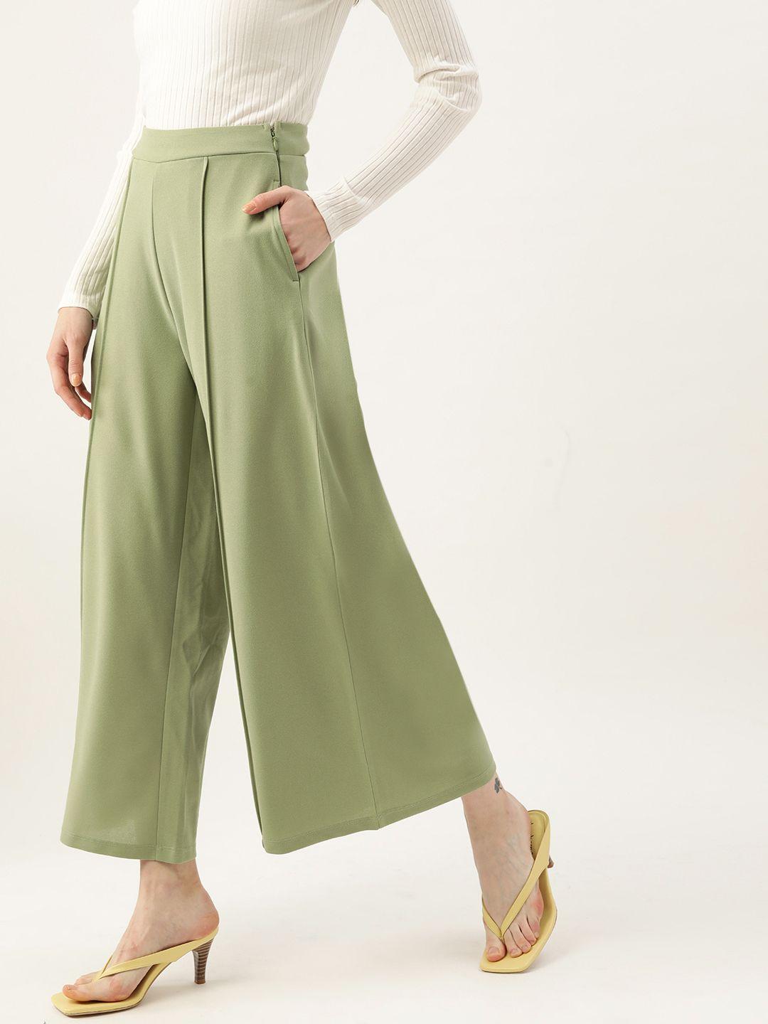 dressberry women green high-rise solid parallel trousers