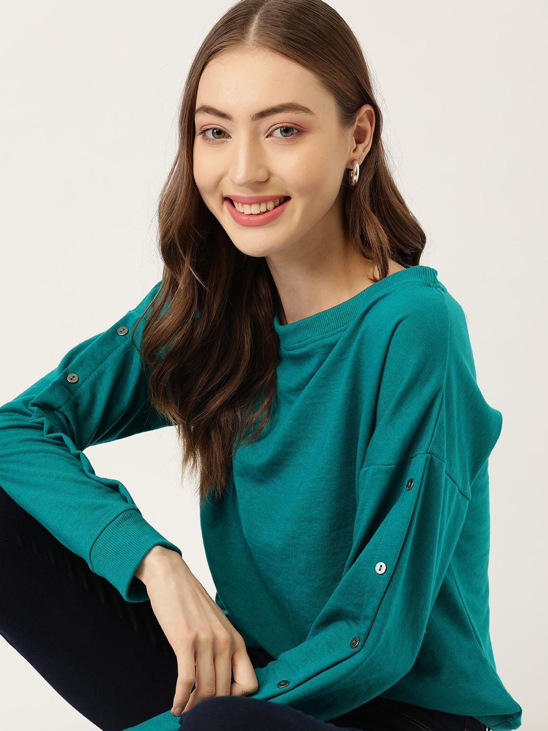 dressberry women green solid sweatshirt