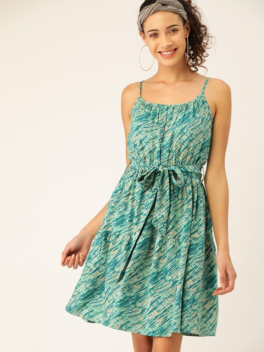 dressberry women green tiered printed a-line dress