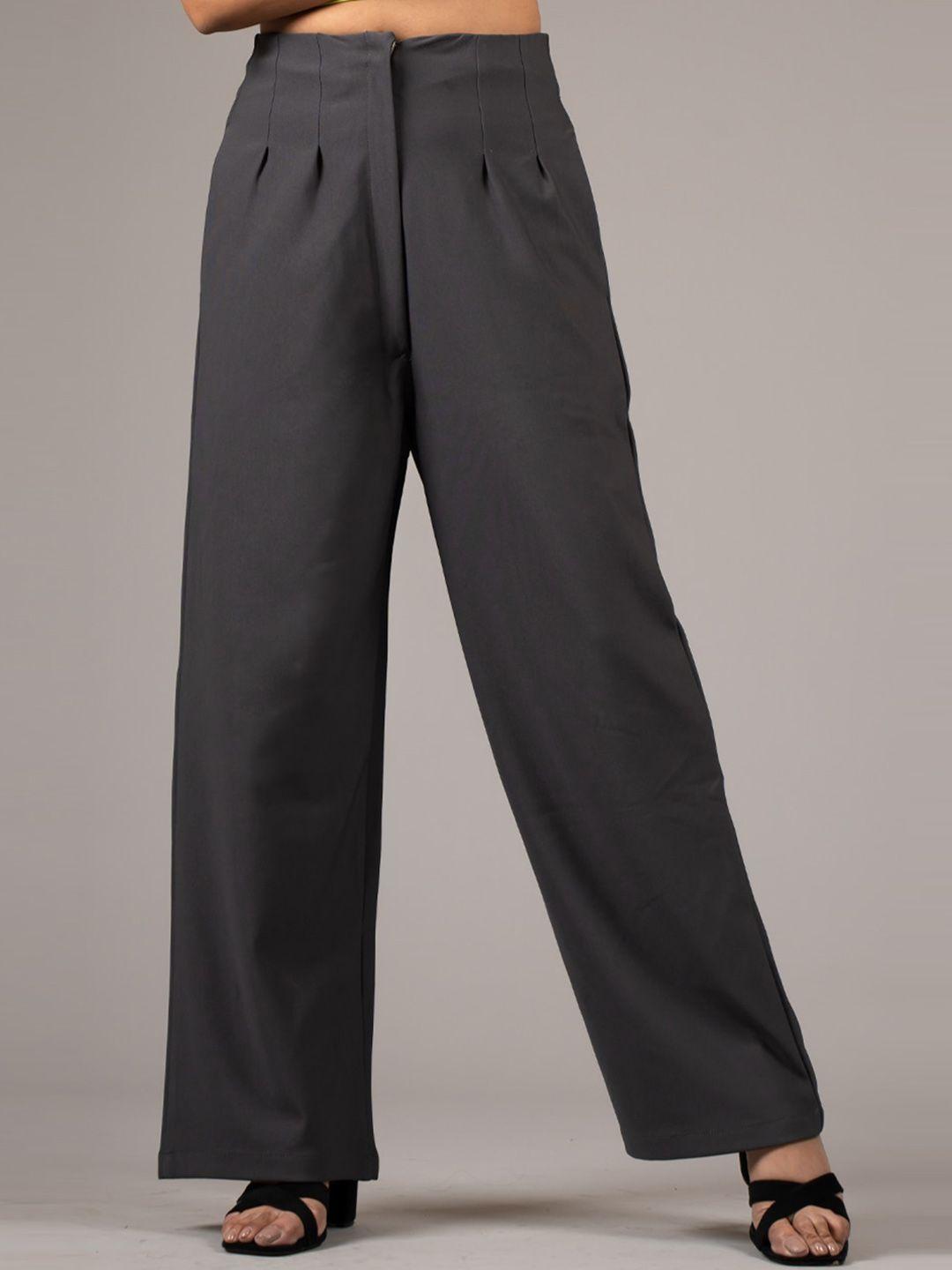 dressberry women grey high-rise pleated parallel trousers