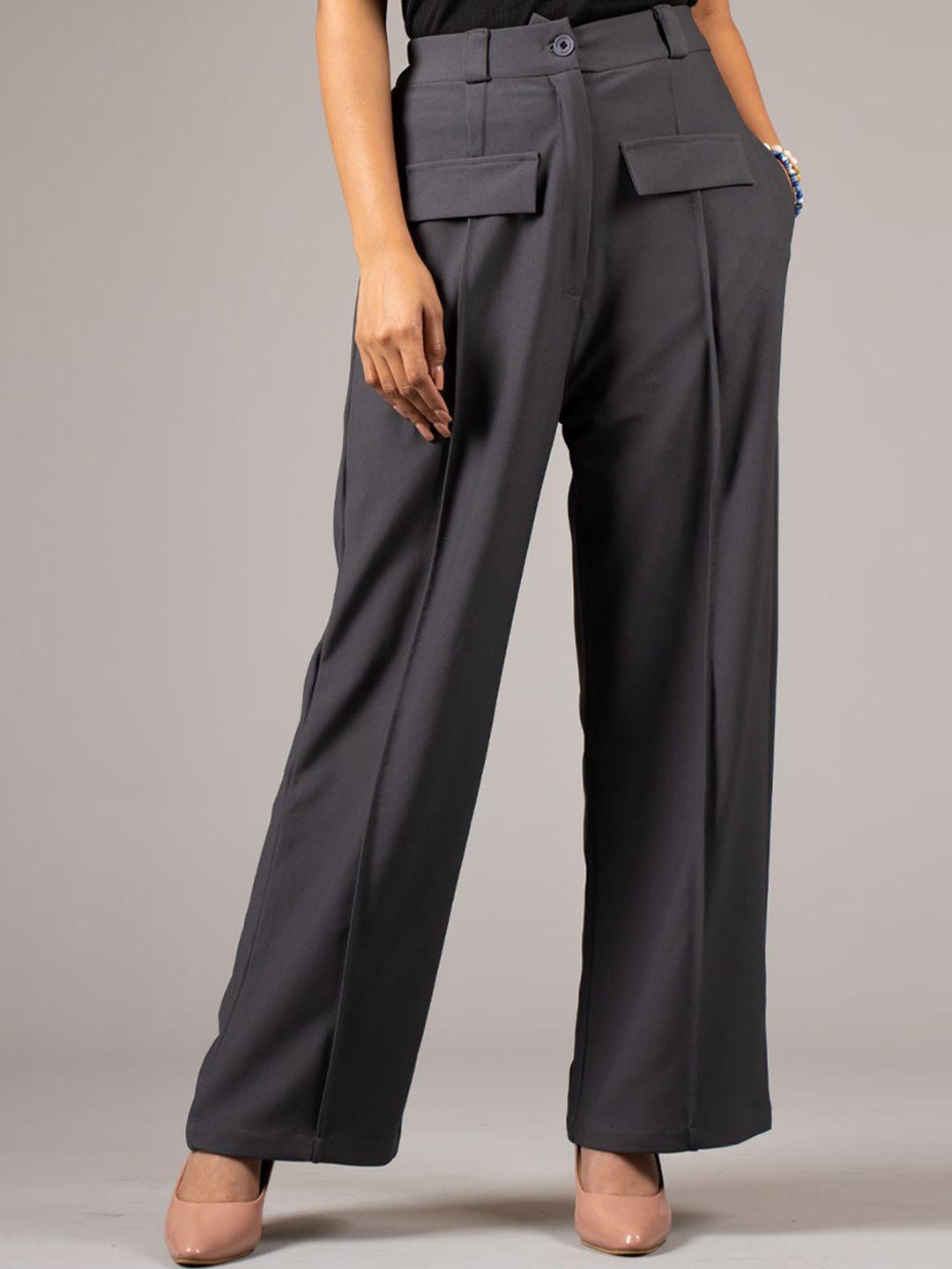 dressberry women grey high-rise regular trousers