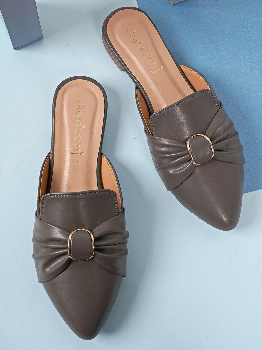 dressberry women grey mules with bows flats
