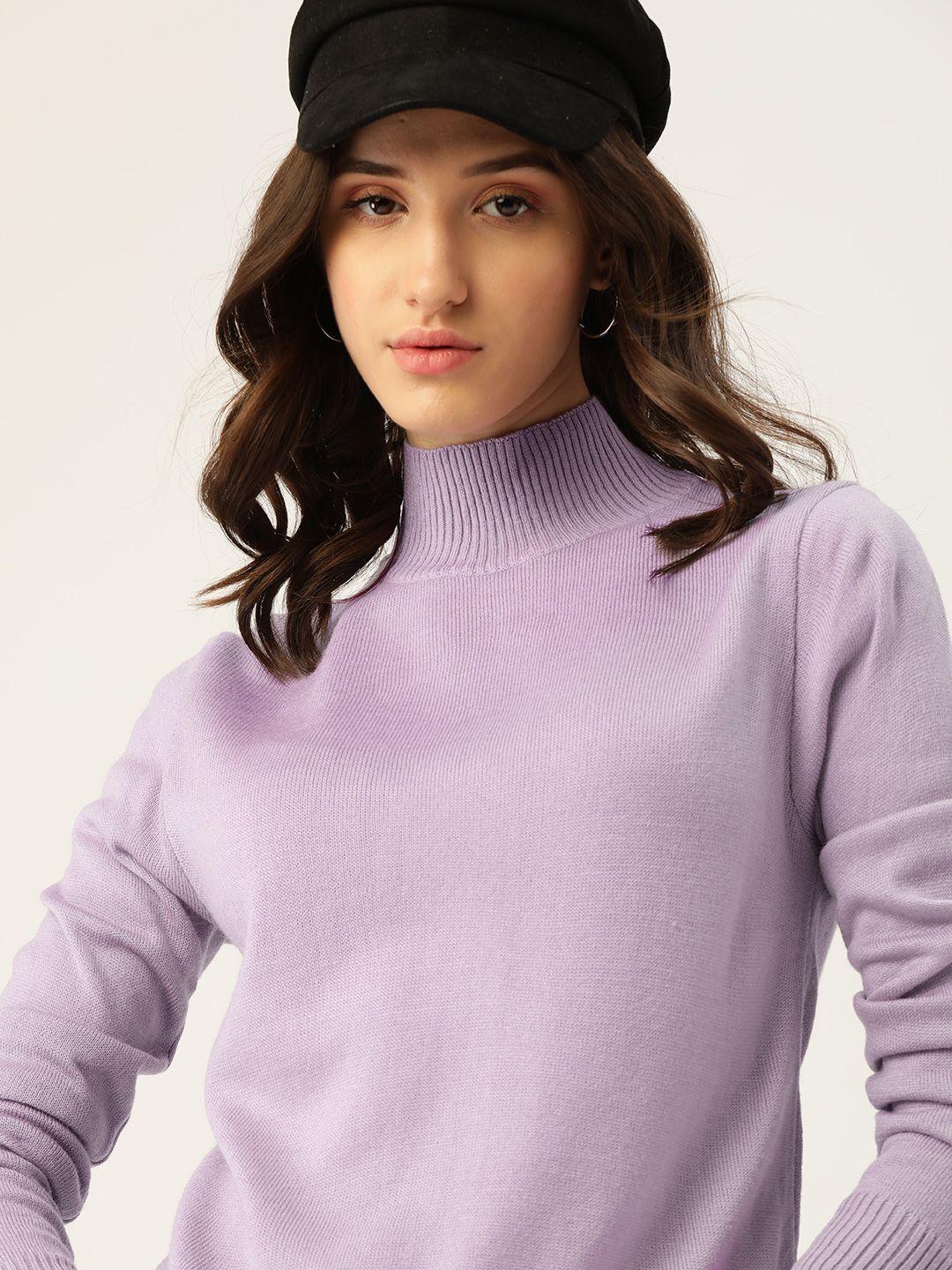 dressberry women lavender high neck knitted pullover