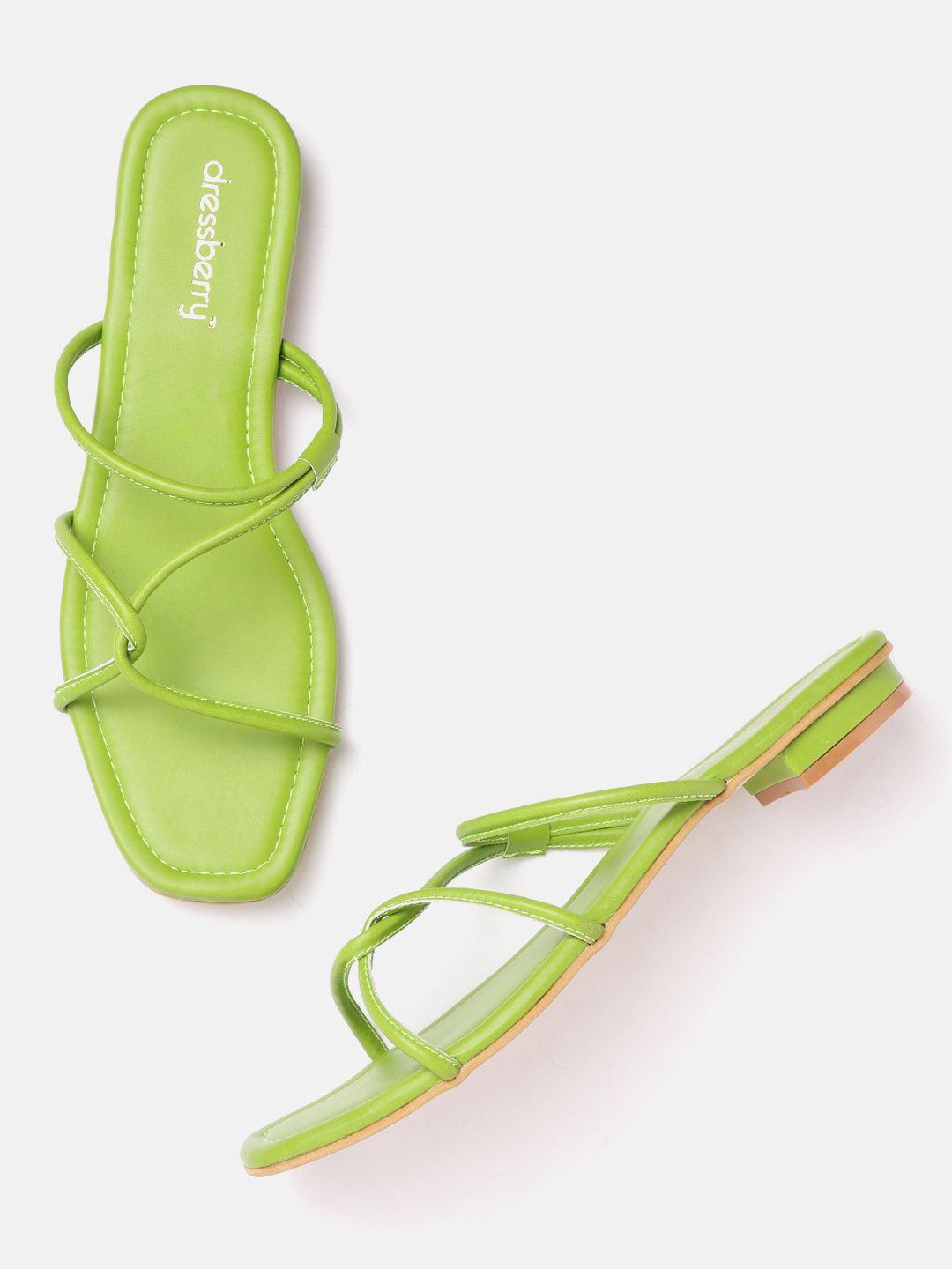 dressberry women lime green entwined straps solid open toe flats