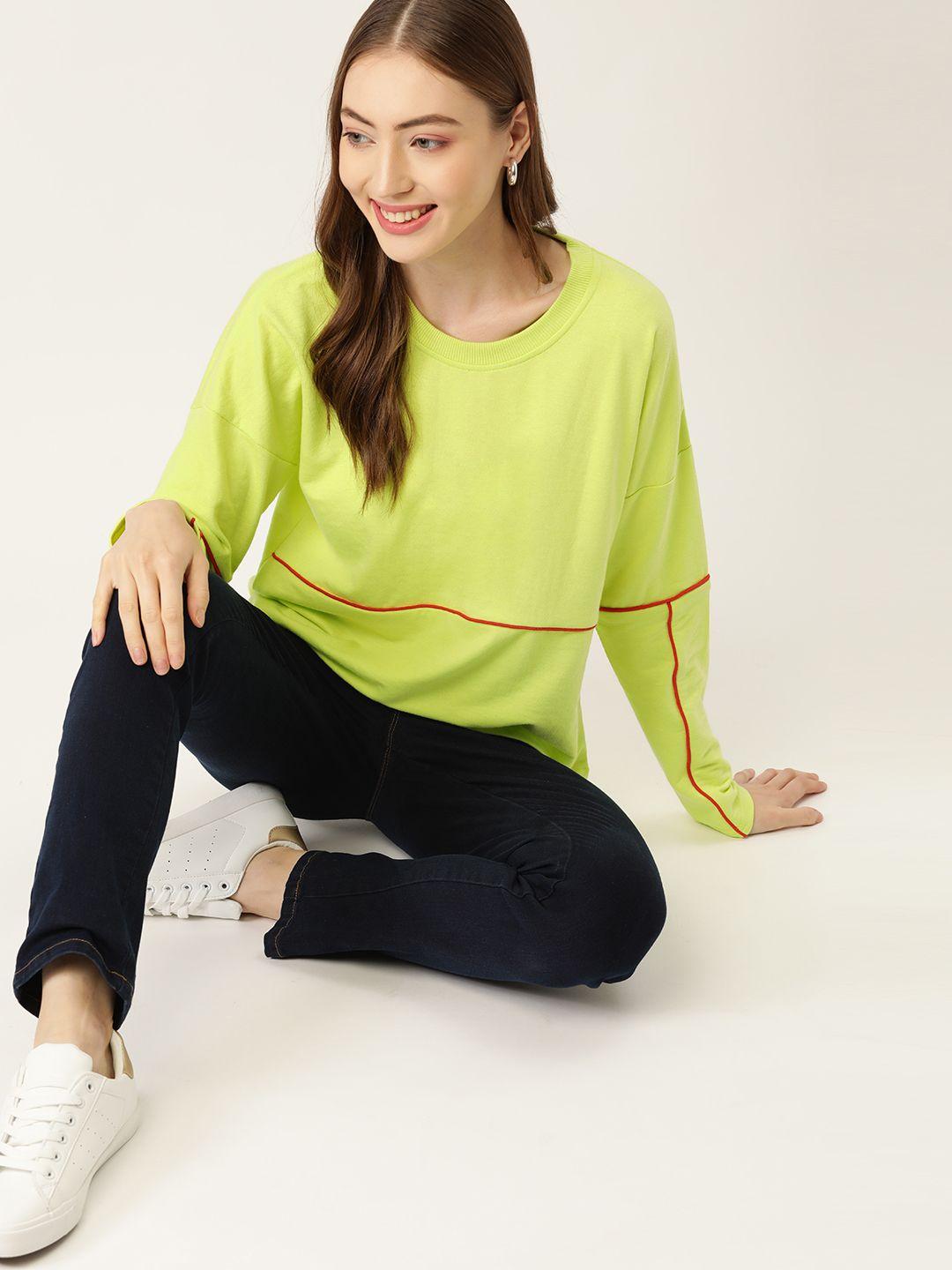 dressberry women lime green solid sweatshirt