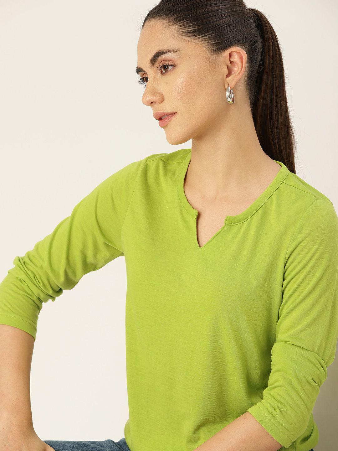 dressberry women lime green solid t-shirt