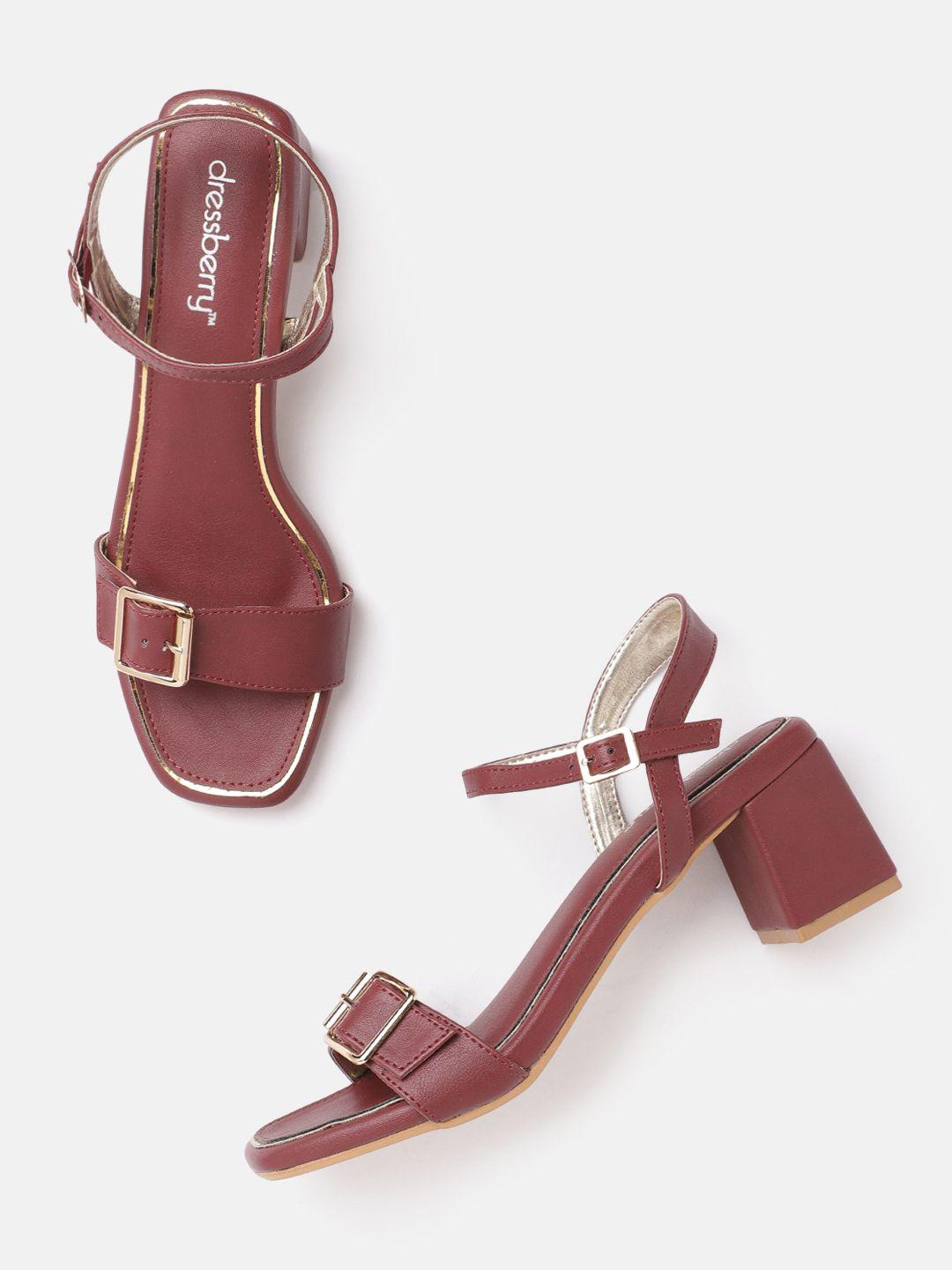 dressberry women maroon block heels with buckles
