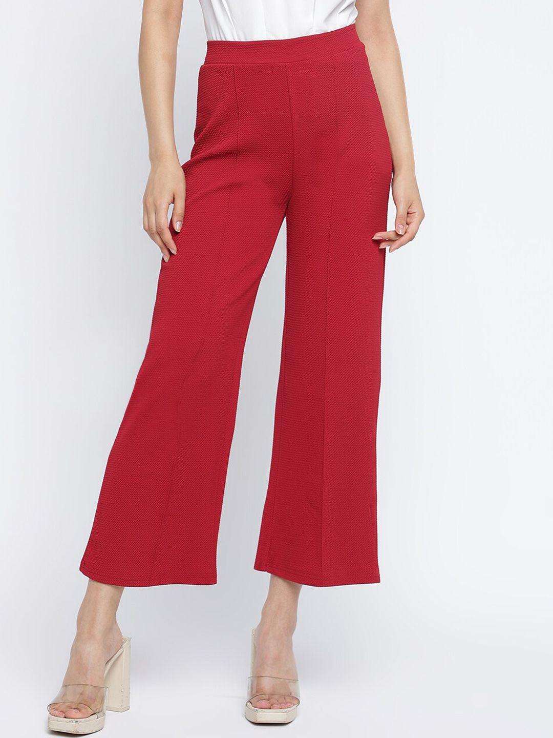 dressberry women maroon cropped parallel trousers