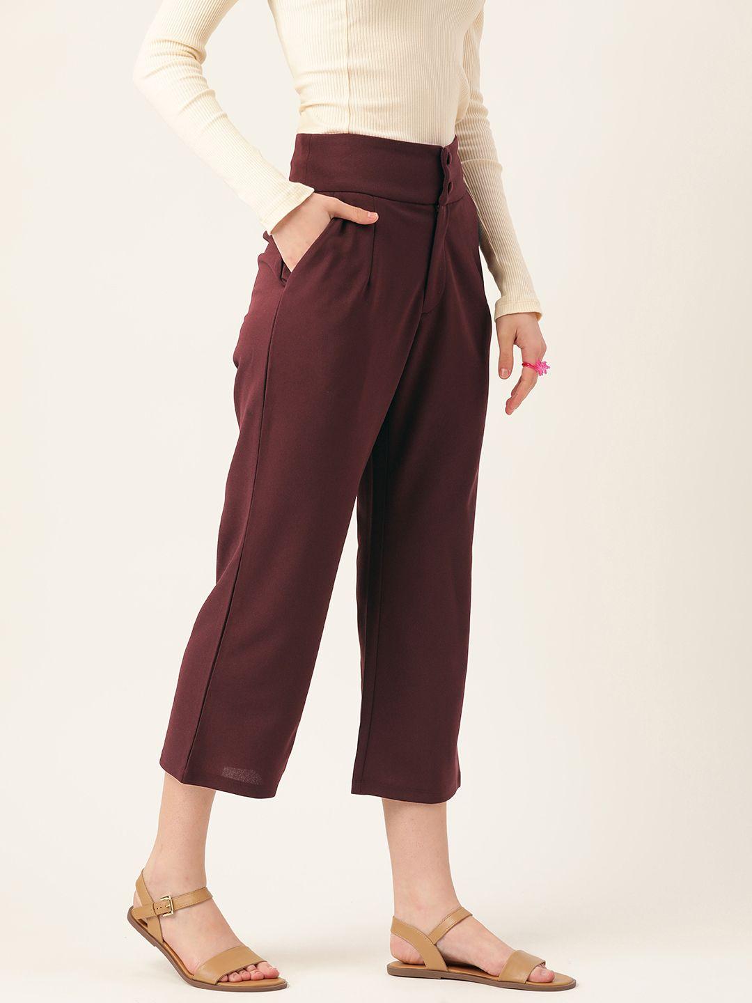 dressberry women maroon high-rise trousers