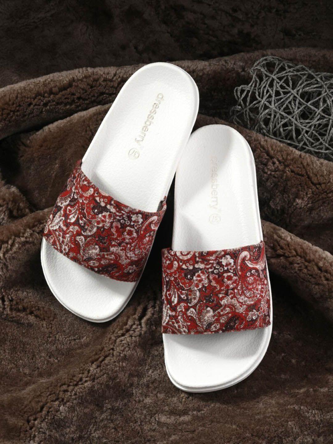 dressberry women maroon printed sliders