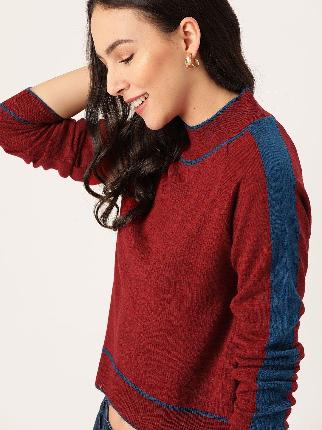 dressberry women maroon solid acrylic pullover