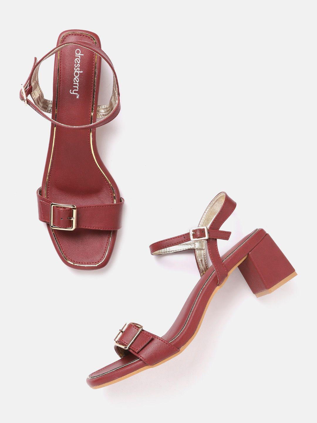 dressberry women maroon solid block heels with buckle detail