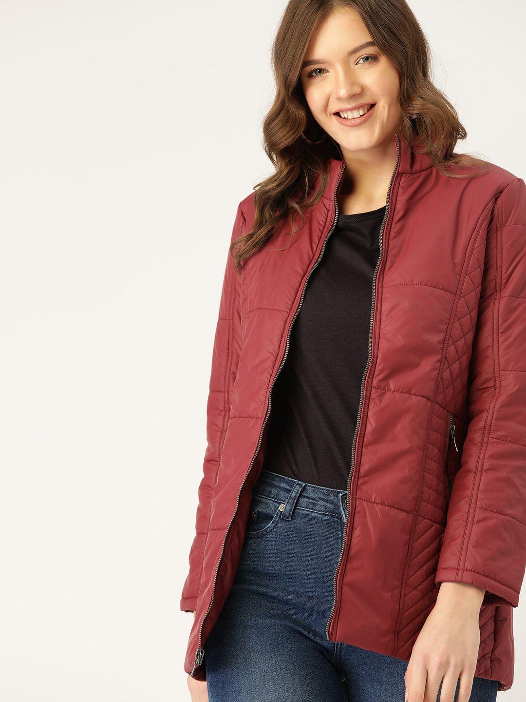 dressberry women maroon solid padded jacket