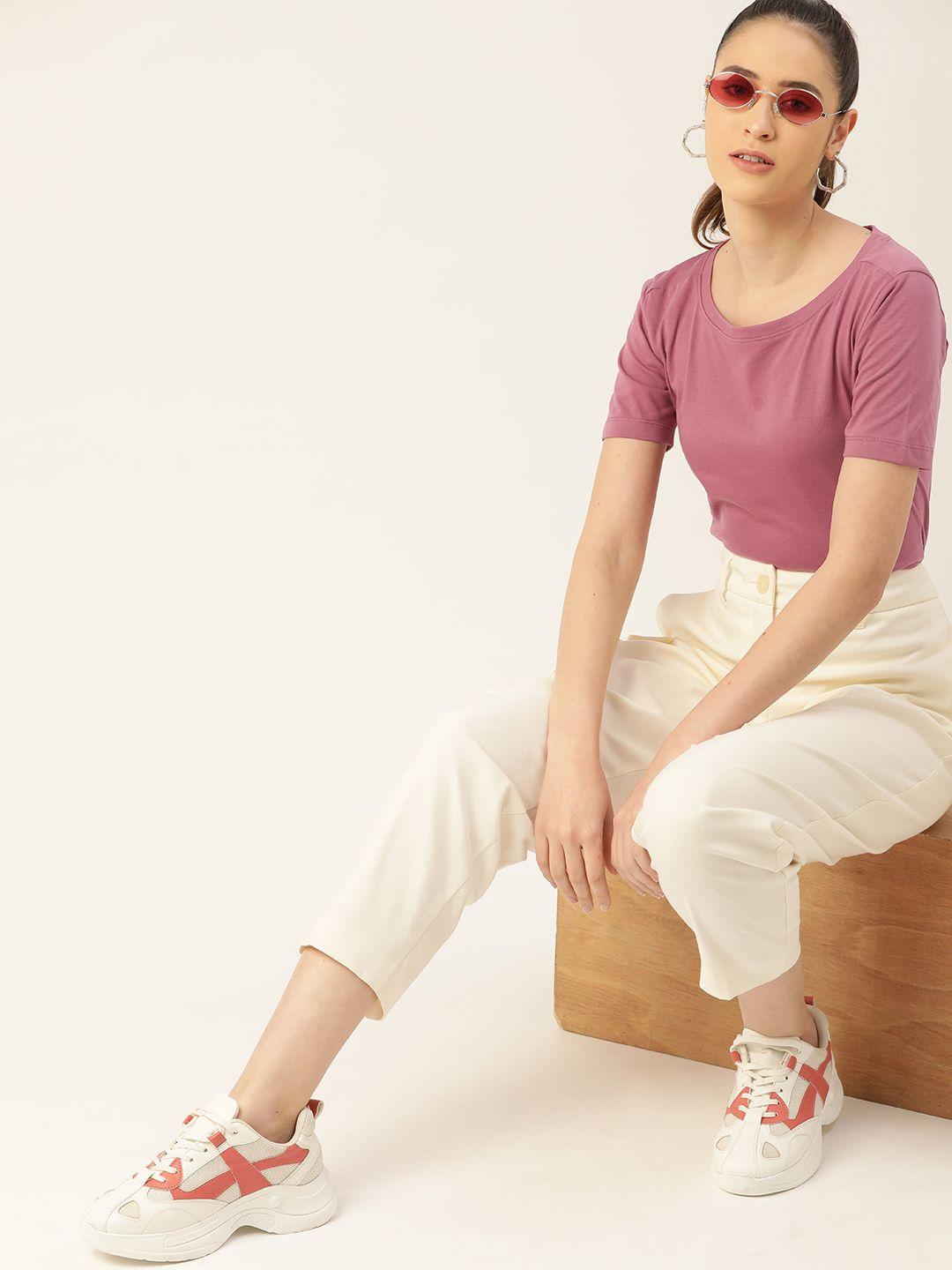 dressberry women mauve solid  sustainable t-shirt