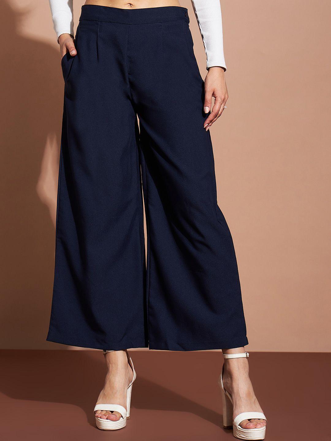 dressberry women mid-rise pleated cropped parallel trousers