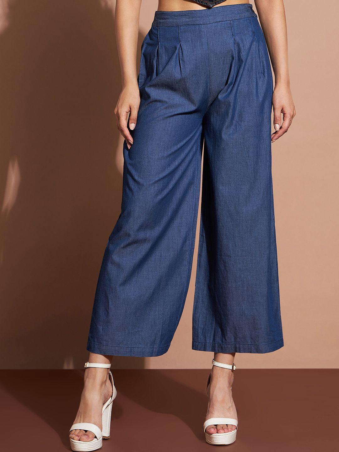 dressberry women mid-rise pleated cropped parallel trousers