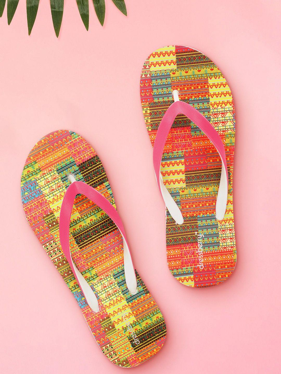 dressberry women multicoloured aztec print thong flip-flops