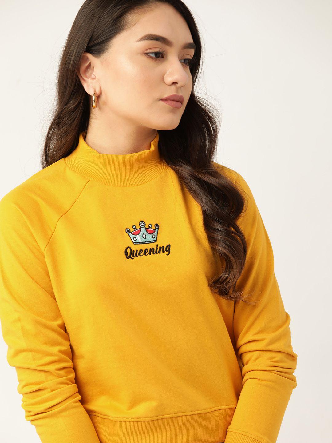 dressberry women mustard yellow applique detail sweatshirt