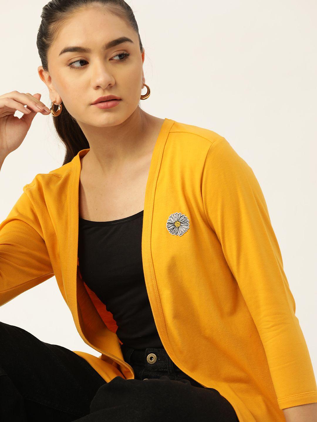 dressberry women mustard yellow shrug with applique detail