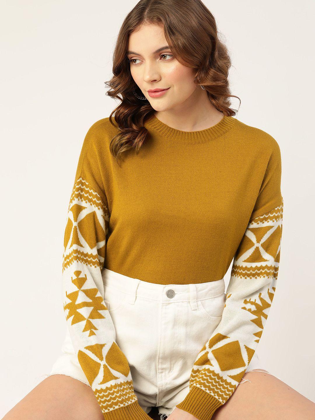 dressberry women mustard yellow solid pullover