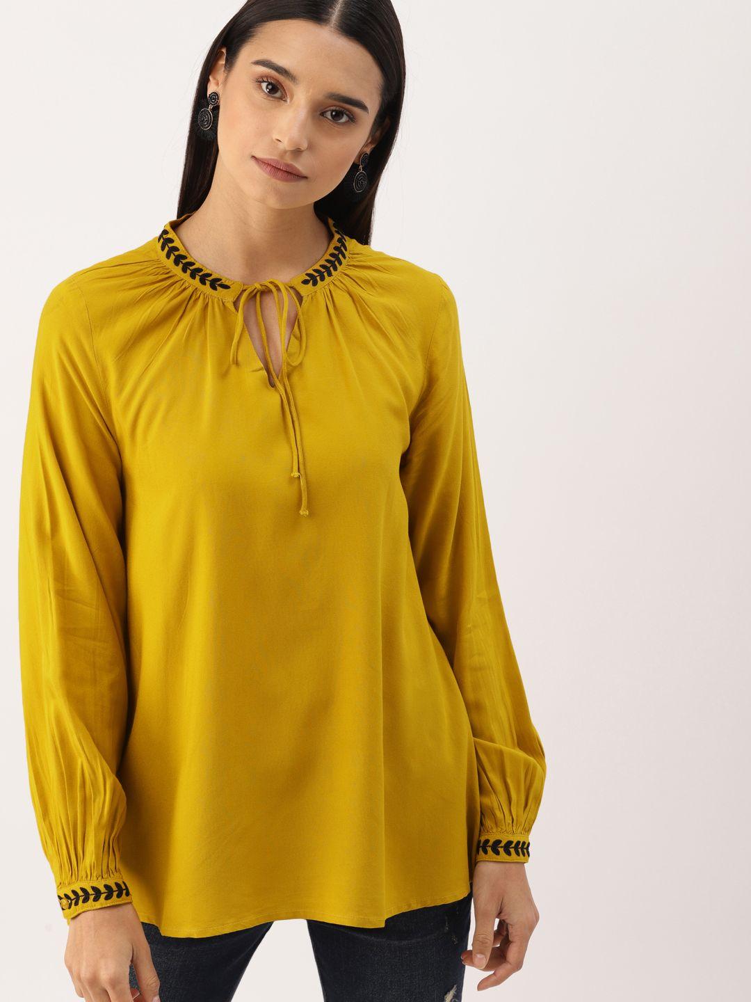 dressberry women mustard yellow solid top