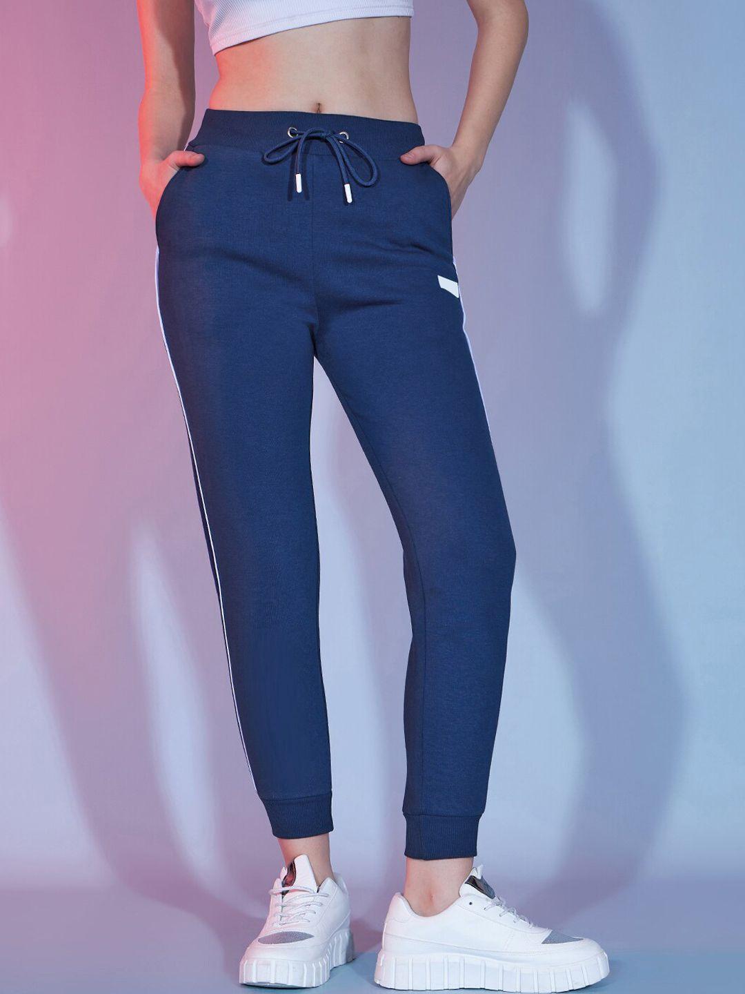 dressberry women navy blue high-rise trousers