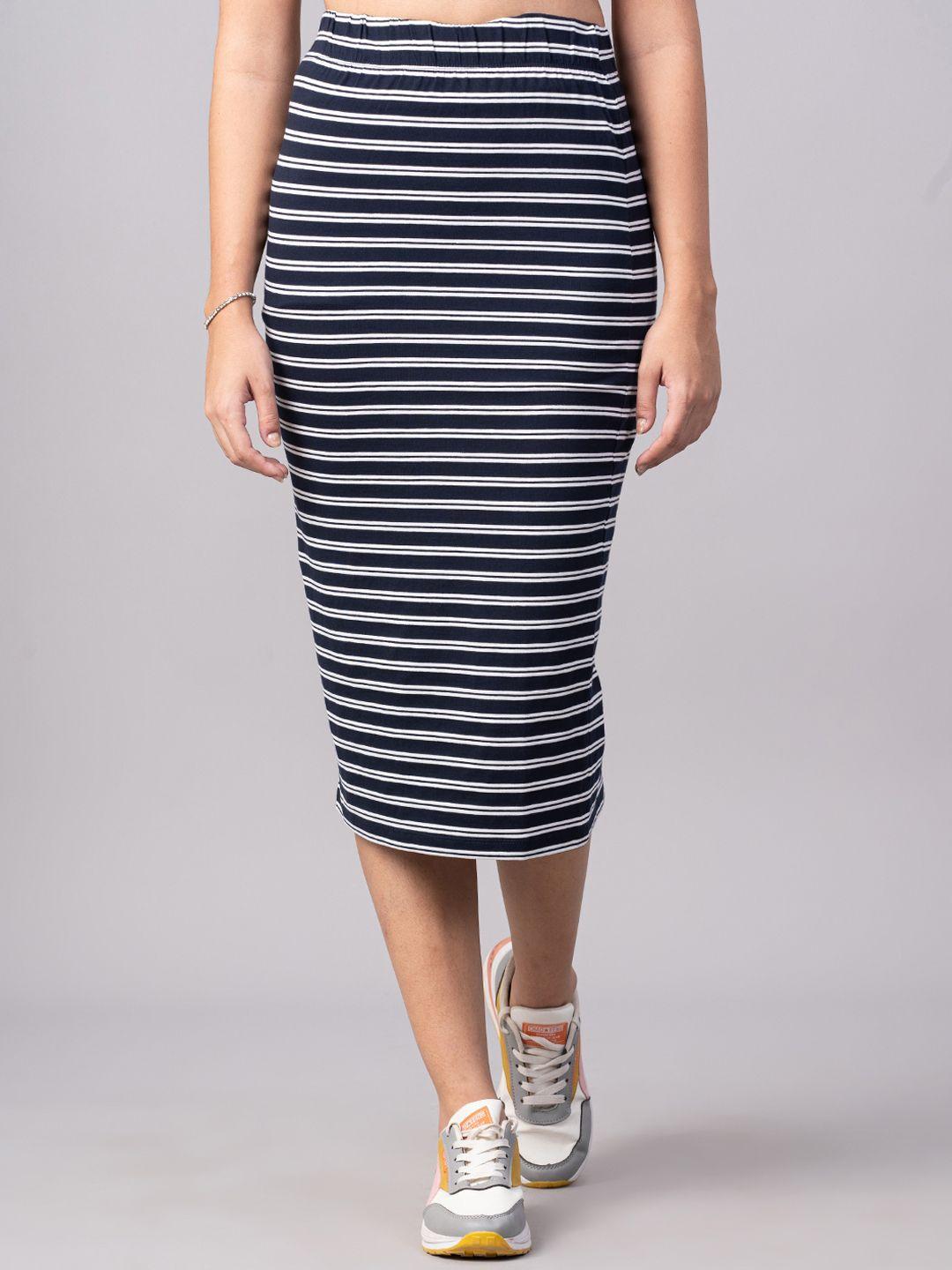 dressberry women navy blue striped pencil skirt