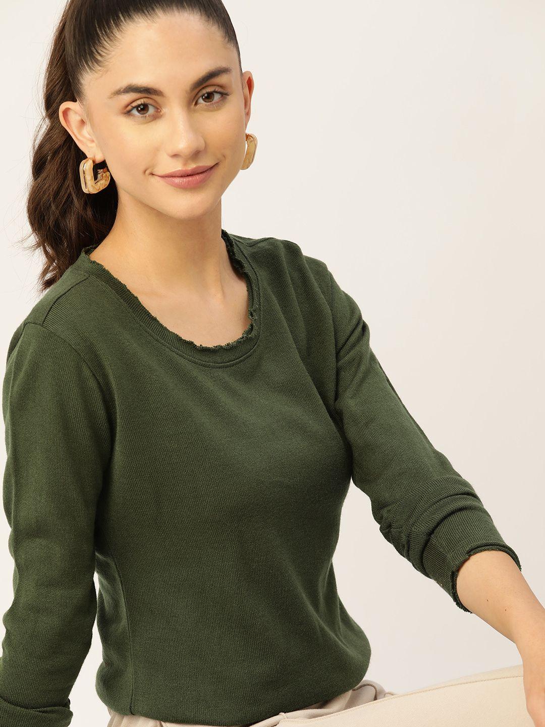 dressberry women olive green pullover