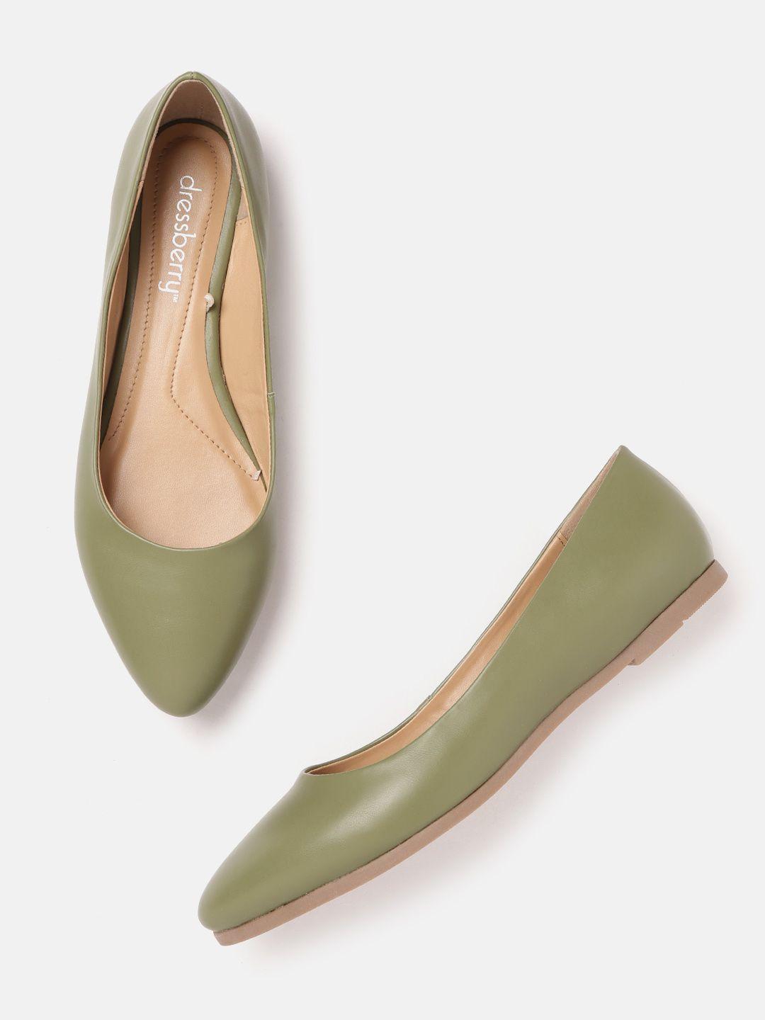 dressberry women olive green solid ballerinas