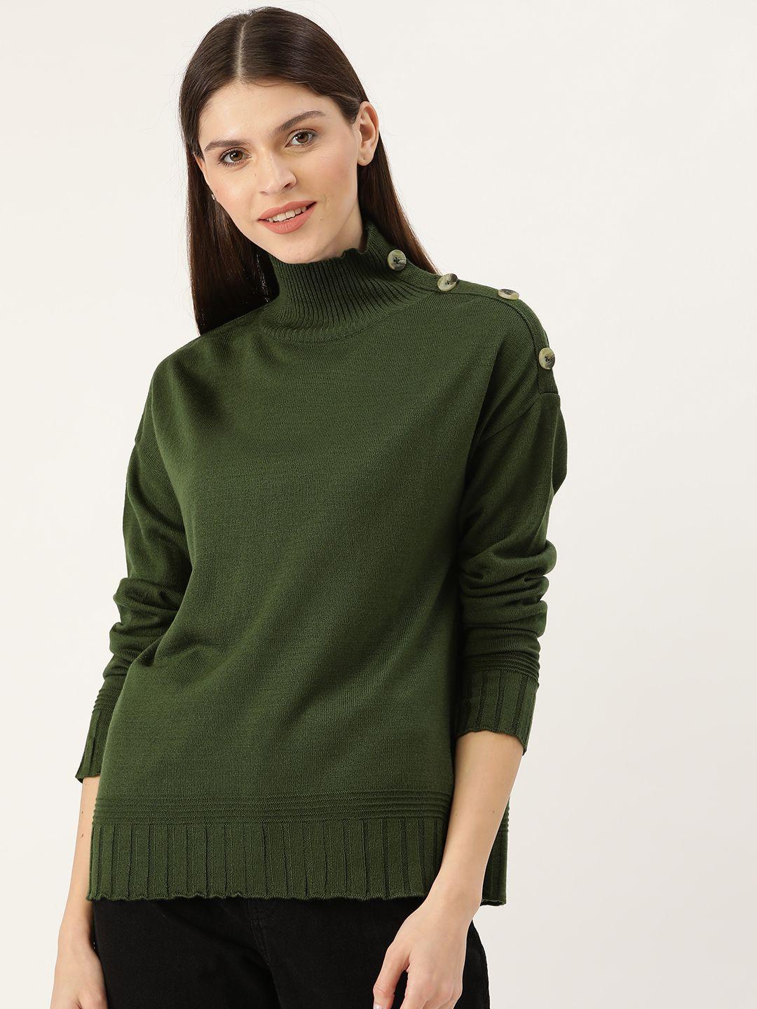 dressberry women olive green solid pullover