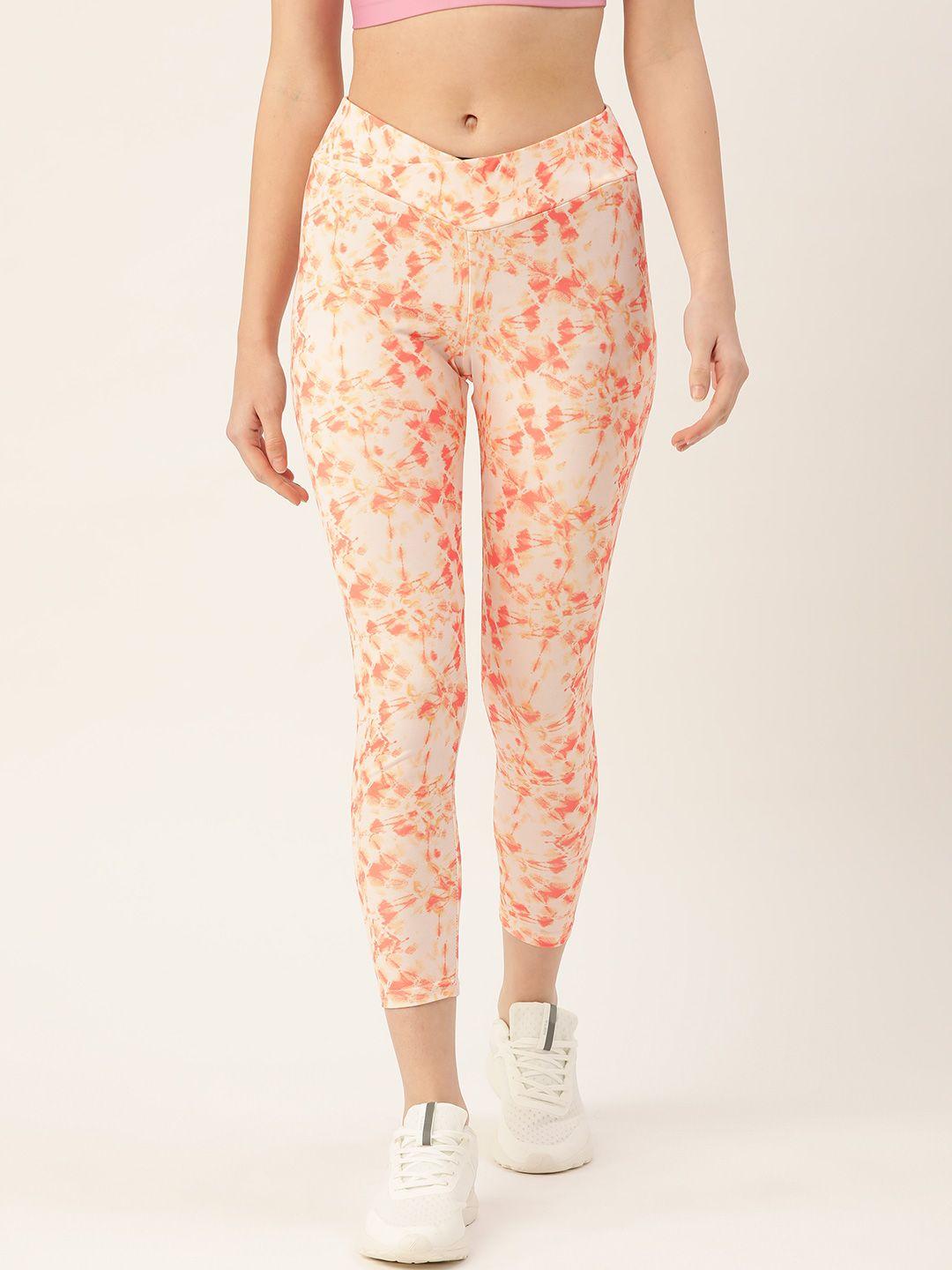 dressberry women orange & off-white dyed cropped tights