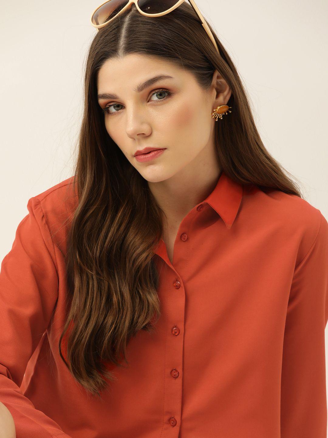 dressberry women orange boxy casual shirt