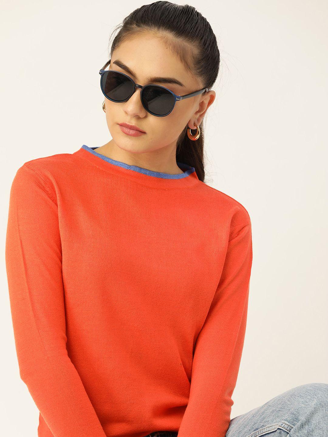 dressberry women orange contrast edges pullover