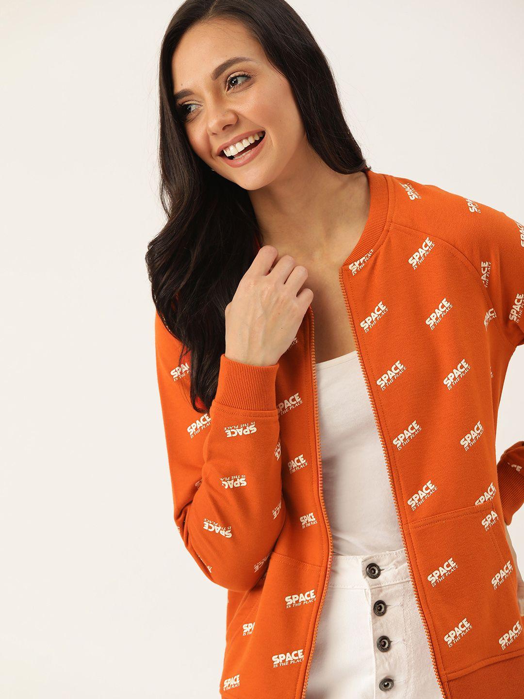 dressberry women orange printed sweatshirt