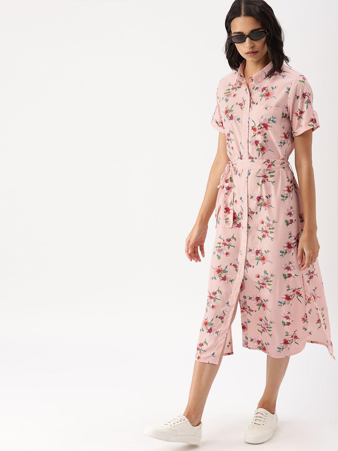 dressberry women peach-coloured printed shirt dress