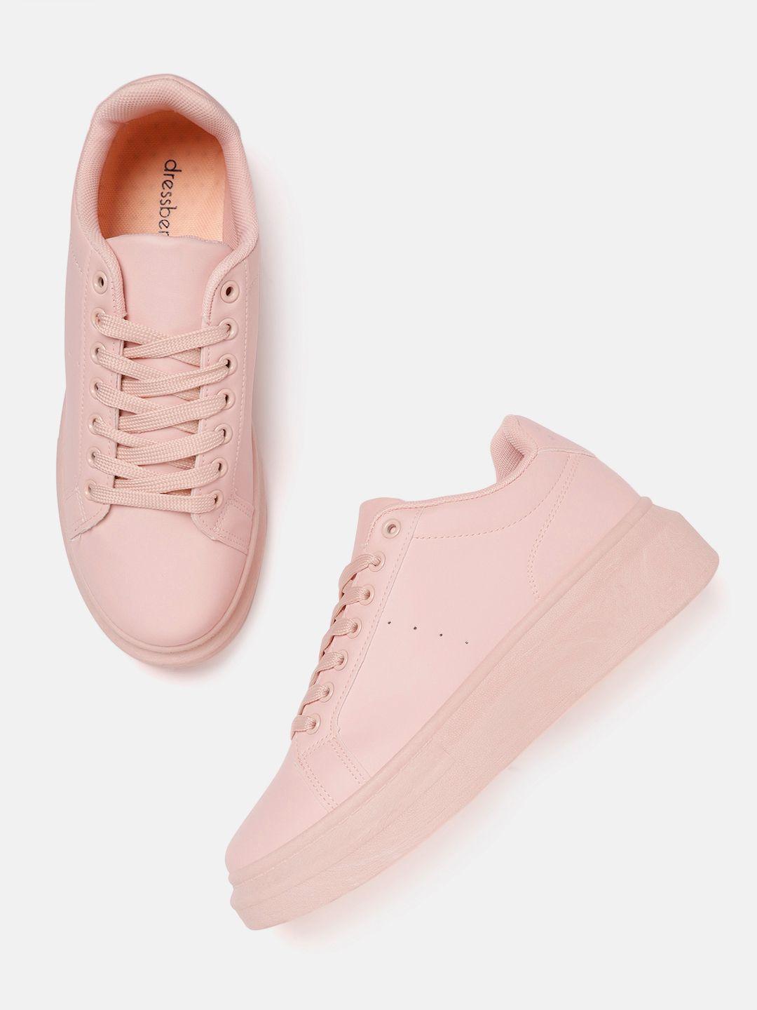 dressberry women peach-coloured solid flatform sneakers
