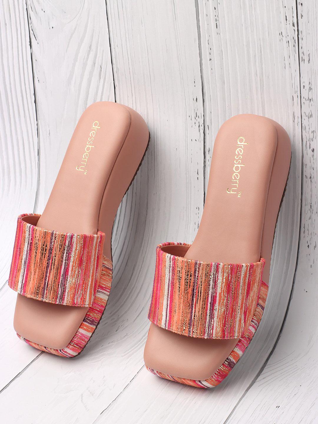 dressberry women peach-coloured striped open toe flats