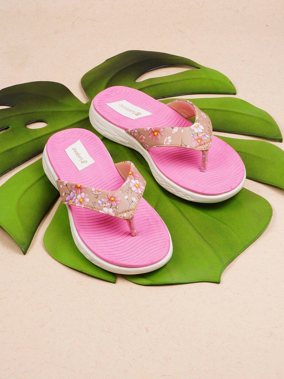 dressberry women pink & beige printed thong flip-flops