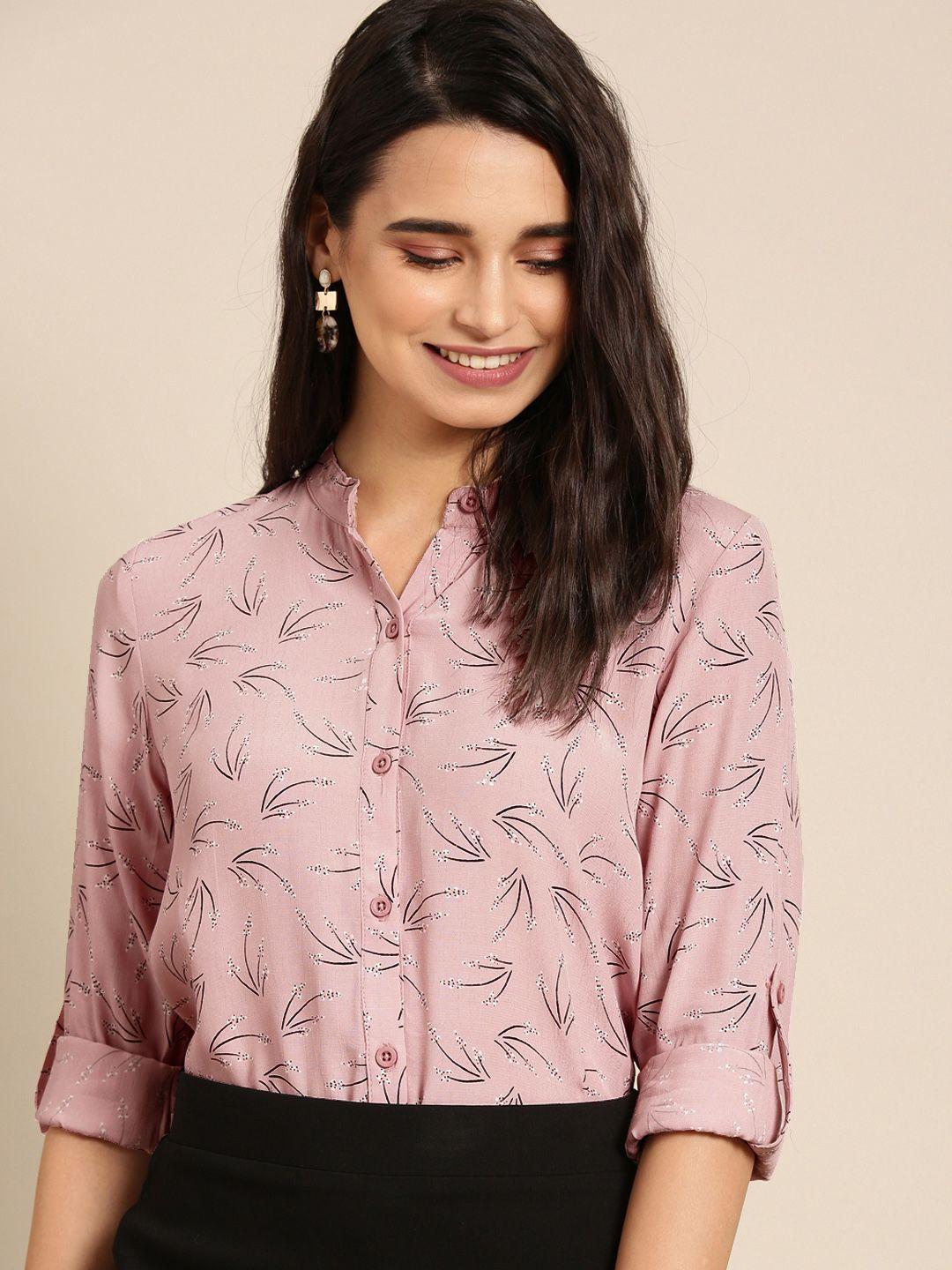 dressberry women pink & black printed casual shirt