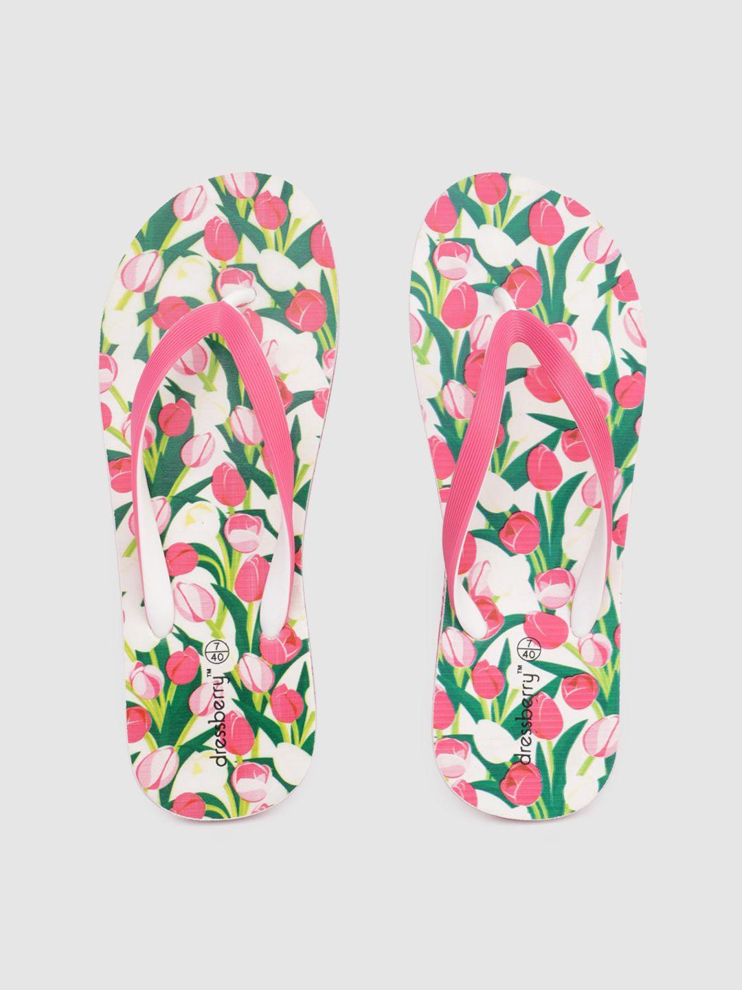 dressberry women pink & green printed thong flip-flops