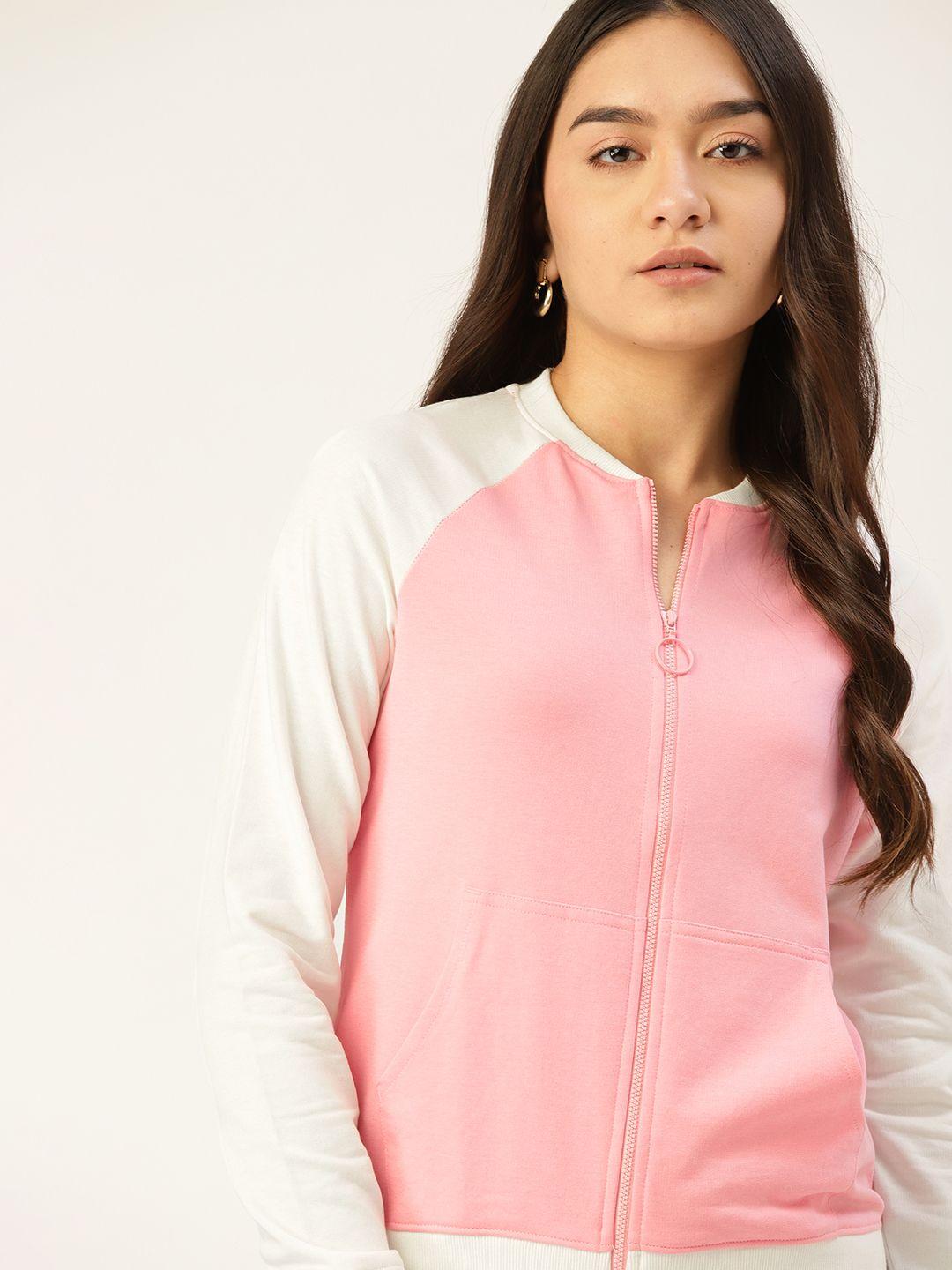 dressberry women pink & white solid sweatshirt