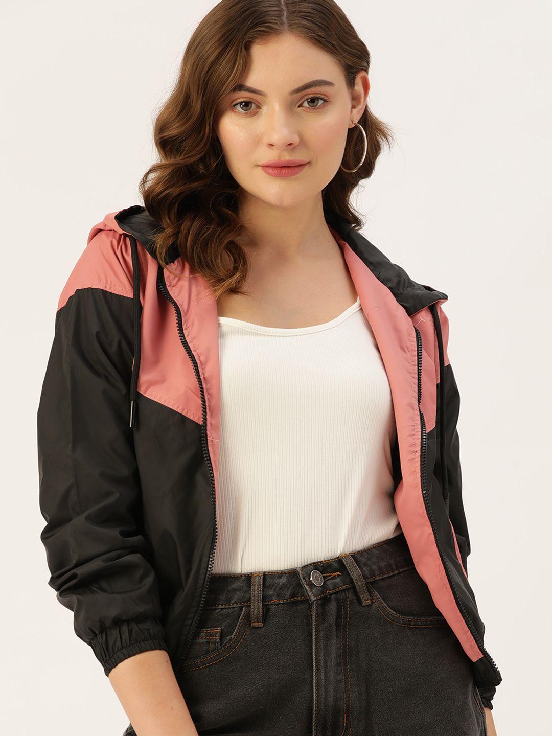 dressberry women pink black colourblocked tailored jacket